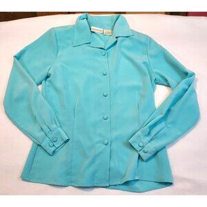 VTG Christie & Jill Blouse Microfiber Womens  Size 6 Button Down Teal Elegant